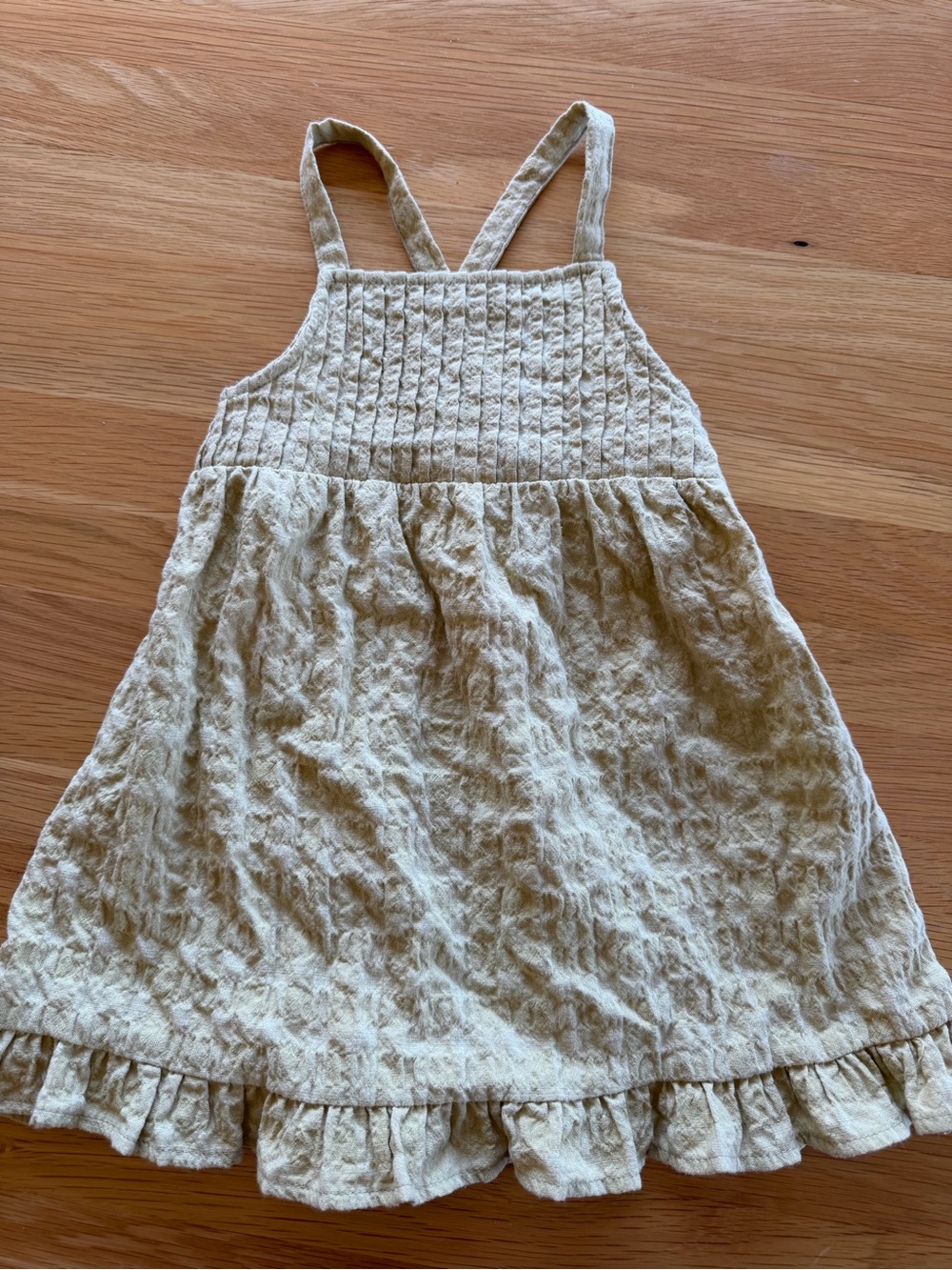 Zara Girls Green Textured Ruffle-Hem Sundress